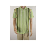 Mens Stacy Adams Italian Style Knit Woven Shirt Short Sleeves 3112 Olive Green - J.Valintin Men's Wear Legend - 94954