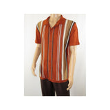 Mens Stacy Adams Italian Style Knit Woven Shirt Short Sleeves 3112 Rust Orange - J.Valintin Men's Wear Legend - 94960