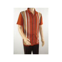 Mens Stacy Adams Italian Style Knit Woven Shirt Short Sleeves 3112 Rust Orange - J.Valintin Men's Wear Legend - 94960