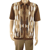 Mens Stacy Adams Italian Style Knit Woven Shirt Short Sleeves 3117 Brick Brown - J.Valintin Men's Wear Legend - 94846