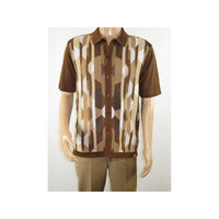 Mens Stacy Adams Italian Style Knit Woven Shirt Short Sleeves 3117 Brick Brown - J.Valintin Men's Wear Legend - 94846