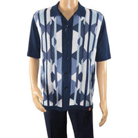 Mens Stacy Adams Italian Style Knit Woven Shirt Short Sleeves 3117 Navy Blue - J.Valintin Men's Wear Legend - 94966