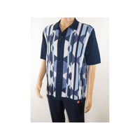 Mens Stacy Adams Italian Style Knit Woven Shirt Short Sleeves 3117 Navy Blue - J.Valintin Men's Wear Legend - 94966