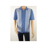 Mens Stacy Adams Italian Style Knit Woven Shirt Short Sleeves 3118 Denim Blue - J.Valintin Men's Wear Legend - 94864