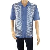 Mens Stacy Adams Italian Style Knit Woven Shirt Short Sleeves 3118 Denim Blue - J.Valintin Men's Wear Legend - 94864