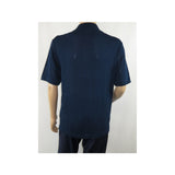 Mens Stacy Adams Italian Style Knit Woven Shirt Short Sleeves 3118 Navy Blue - J.Valintin Men's Wear Legend - 94858