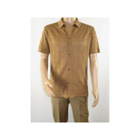 Mens Stacy Adams Italian Style Knit Woven Shirt Short Sleeves 3128 Cafe Brown - J.Valintin Men's Wear Legend - 94894