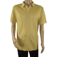 Mens Stacy Adams Italian Style Knit Woven Shirt Short Sleeves 3128 Honey Beige - J.Valintin Men's Wear Legend - 94906