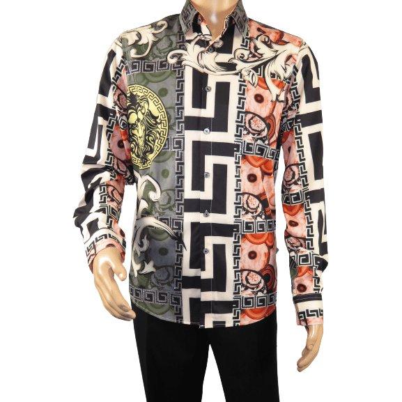 Mens Stacy Adams Medallion Lion Print Sports Shirt Stage Singer 4951 Gray Multi - J.Valintin Men's Wear Legend - 97801