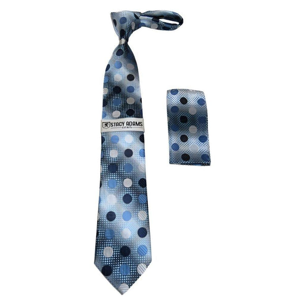 Men's Stacy Adams Necktie and Hankie Set Fancy Design Silky Look SAT10 Blue - J.Valintin Men's Wear Legend - sat10