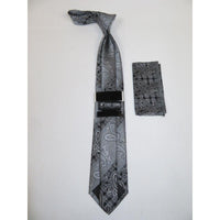 Men's Stacy Adams Necktie and Hankie Set Fancy Design Silky Look SAT40 Gray - J.Valintin Men's Wear Legend - sat40