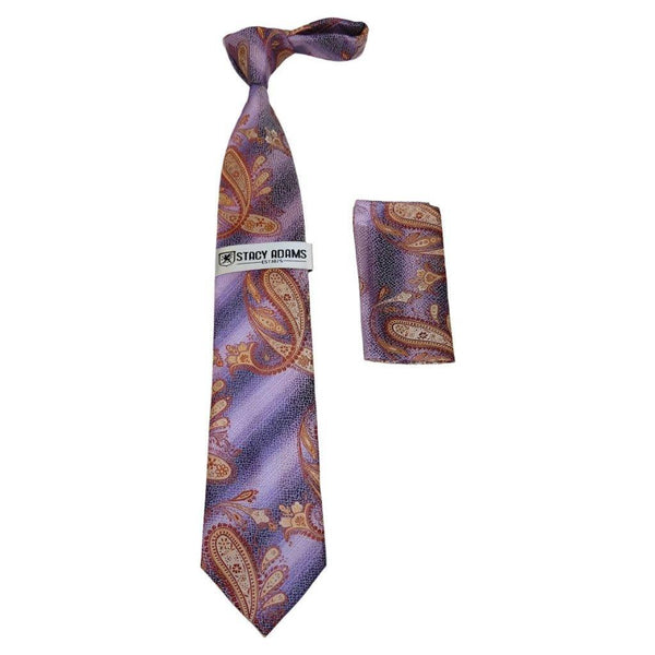 Men's Stacy Adams Necktie and Hankie Set Fancy Design Silky Look SAT5 Lilac - J.Valintin Men's Wear Legend - sat5