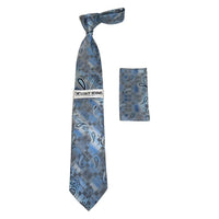 Men's Stacy Adams Necktie and Hankie Set Fancy Design Silky Look SAT8 Blue - J.Valintin Men's Wear Legend - sat8