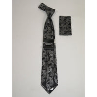 Men's Stacy Adams Tie and Hankie Set Woven Design #St423 Black Silver - J.Valintin Men's Wear Legend - 94828