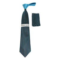 Men's Stacy Adams Tie and Hankie Set Woven Silky Fabric #Stacy31 Teal Stripe - J.Valintin Men's Wear Legend - 110