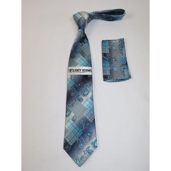 Men's Stacy Adams Tie and Hankie Set Woven Silky Fabric #Stacy92 Teal - J.Valintin Men's Wear Legend - 172