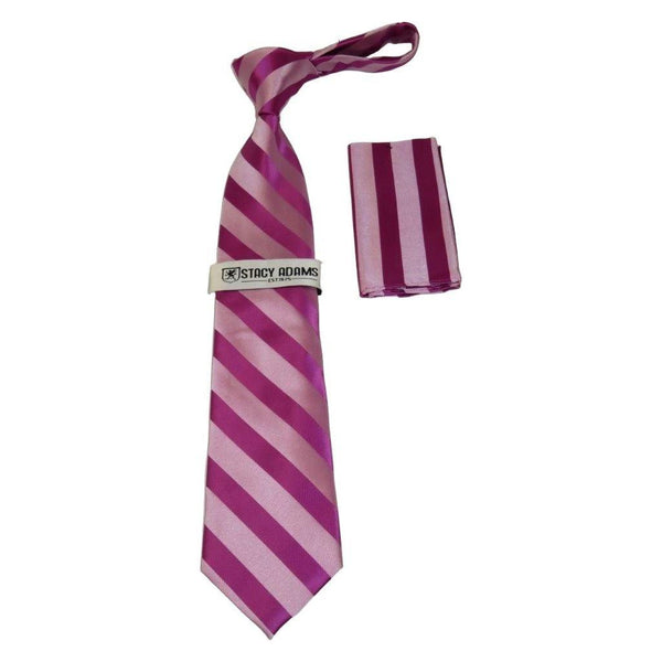 Men's Stacy Adams Tie and Hankie Set Woven Silky #St42 Fuchsia Stripe - J.Valintin Men's Wear Legend - 24843