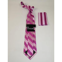 Men's Stacy Adams Tie and Hankie Set Woven Silky #St42 Fuchsia Stripe - J.Valintin Men's Wear Legend - 24843