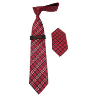 Mens Steven Land Density 100% Satin Silk Crystal Tie/Hankie Set CR29 - 05 Red - J.Valintin Men's Wear Legend - CR29 - 05