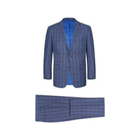 Mens Suit by RENOIR English Plaid Window Pane European Business 291 - 19 Blue Rust - J.Valintin Men's Wear Legend - 93862