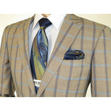 Mens Suit by RENOIR English Plaid Window Pane European Business 291 - 5 Beige blue - J.Valintin Men's Wear Legend - 32127