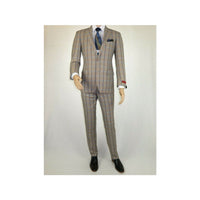 Mens Suit by RENOIR English Plaid Window Pane European Business 291 - 5 Beige blue - J.Valintin Men's Wear Legend - 32127