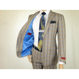 Mens Suit by RENOIR English Plaid Window Pane European Business 291 - 5 Beige blue - J.Valintin Men's Wear Legend - 32127