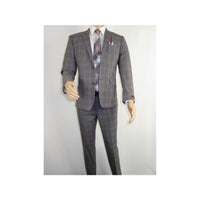 Mens Suit RENOIR English Plaid Window Pane Stretch Slim Comfort 293 - 7 Gray Brown - J.Valintin Men's Wear Legend - 19117