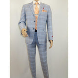 Mens Suit RENOIR English Plaid Window Pane Stretch Slim Fit Comfort 293 - 3 Blue - J.Valintin Men's Wear Legend - 93923