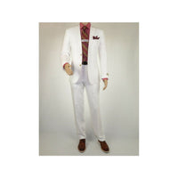 Men's Summer Linen Suit Apollo King Half Lined 2 Button Modern Fit SLN8 White - J.Valintin Men's Wear Legend - 7818