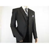 Mens Three Piece Suit Vested VITALI Soft Fabric With Sheen M3090 Black - J.Valintin Men's Wear Legend - 93569