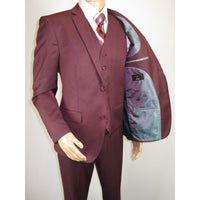 Mens Three Piece Suit Vested VITALI Soft Fabric With Sheen M3090 Burgundy 3Piece - J.Valintin Men's Wear Legend - 93633