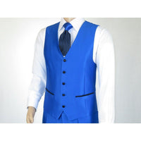 Mens Tuxedo Formal Suit ROYAL DIAMOND Slim Fit 3Pc Vested shiny Satin SL83 Blue - J.Valintin Men's Wear Legend - 8137