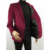 Men's Velvet Sport Coat Jacket by BASSIRI Leonardi J1042 Burgundy - J.Valintin Men's Wear Legend - 92623