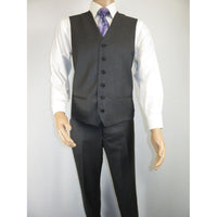 Mens Vitali Three Piece Suit Vested Semi Shiny Sharkskin M3090 Charcoal Gray - J.Valintin Men's Wear Legend - 73682