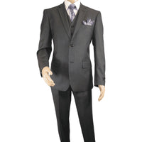 Mens Vitali Three Piece Suit Vested Semi Shiny Sharkskin M3090 Charcoal Gray - J.Valintin Men's Wear Legend - 73682