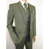 Men's VITALI Three Piece Suit Vested Sharkskin Sheen Vented M3090 Olive Green - J.Valintin Men's Wear Legend - 31913