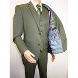 Men's VITALI Three Piece Suit Vested Sharkskin Sheen Vented M3090 Olive Green - J.Valintin Men's Wear Legend - 31913