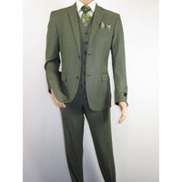 Men's VITALI Three Piece Suit Vested Sharkskin Sheen Vented M3090 Olive Green - J.Valintin Men's Wear Legend - 31913