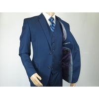 Mens Vitali Three Piece Suit Vested Sheen Sharkskin Business M3090 Ink blue - J.Valintin Men's Wear Legend - 93579