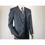 Mens Vitali Three Piece Suit Vested Sheen Sharkskin Business M3090 Navy blue - J.Valintin Men's Wear Legend - 28675