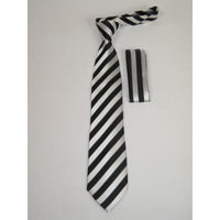 Men's Woven Tie Hankie Set J.Valintin Private Collection R25 Black Silver Stripe - J.Valintin Men's Wear Legend - 80197