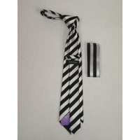 Men's Woven Tie Hankie Set J.Valintin Private Collection R25 Black Silver Stripe - J.Valintin Men's Wear Legend - 80197