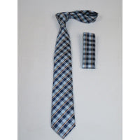 Men's Woven Tie Hankie Set J.Valintin Private Collection R72 Blue Plaid - J.Valintin Men's Wear Legend - 95587