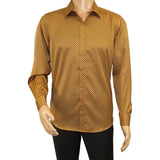 Men's Sports Shirt By Moderno Checker Fancy Long Sleeves MJLS-890 Gold