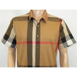 Men's Sports Shirt By Moderno Checker Plaid Short Sleeves MJSS-203 Camel