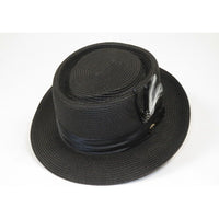 Men's RAFAELE Braid Straw Style Pork Pie Hat Telescope Crown RF-400 Black