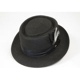 Men's RAFAELE Braid Straw Style Pork Pie Hat Telescope Crown RF-400 Black