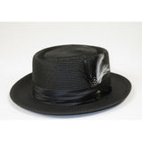 Men's RAFAELE Braid Straw Style Pork Pie Hat Telescope Crown RF-400 Black