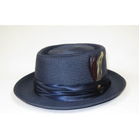 Men's RAFAELE Braid Straw Style Pork Pie Hat Telescope Crown RF-402 Navy